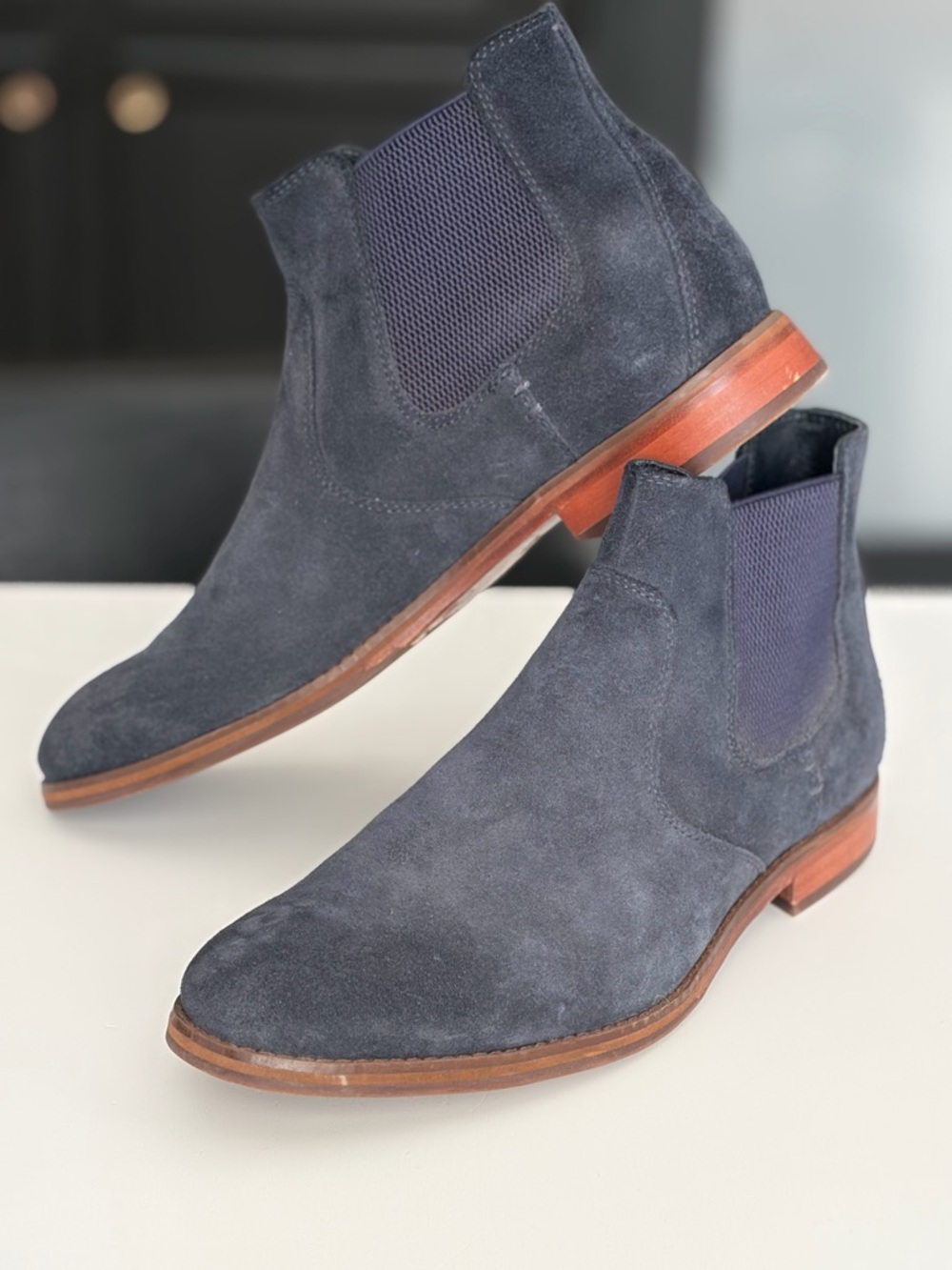 Men's Suede Chelsea Boots in Navy Blue